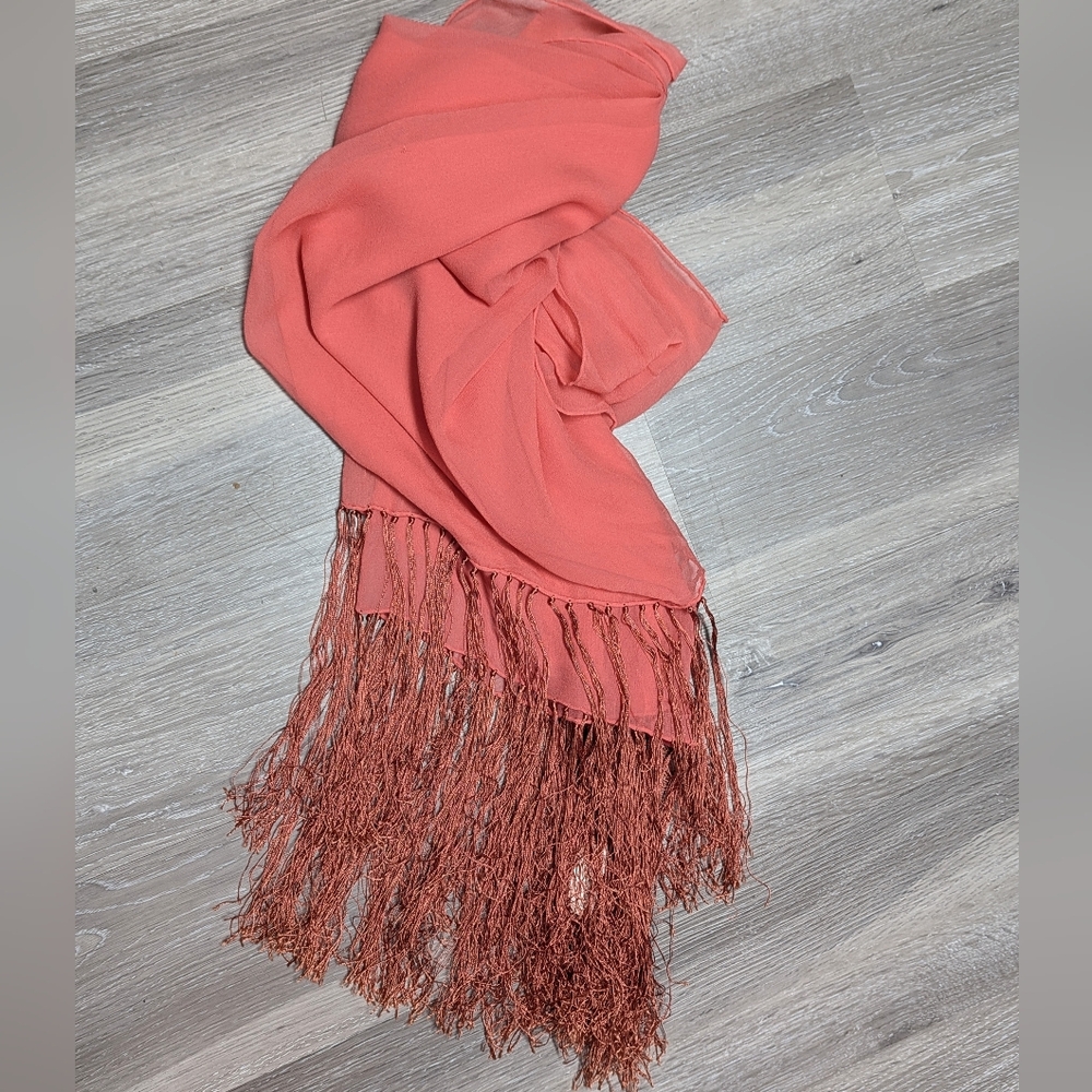 Vintage Casual Corner Pure Silk Large Scarf Wrap 8 Inch Knotted Fringe